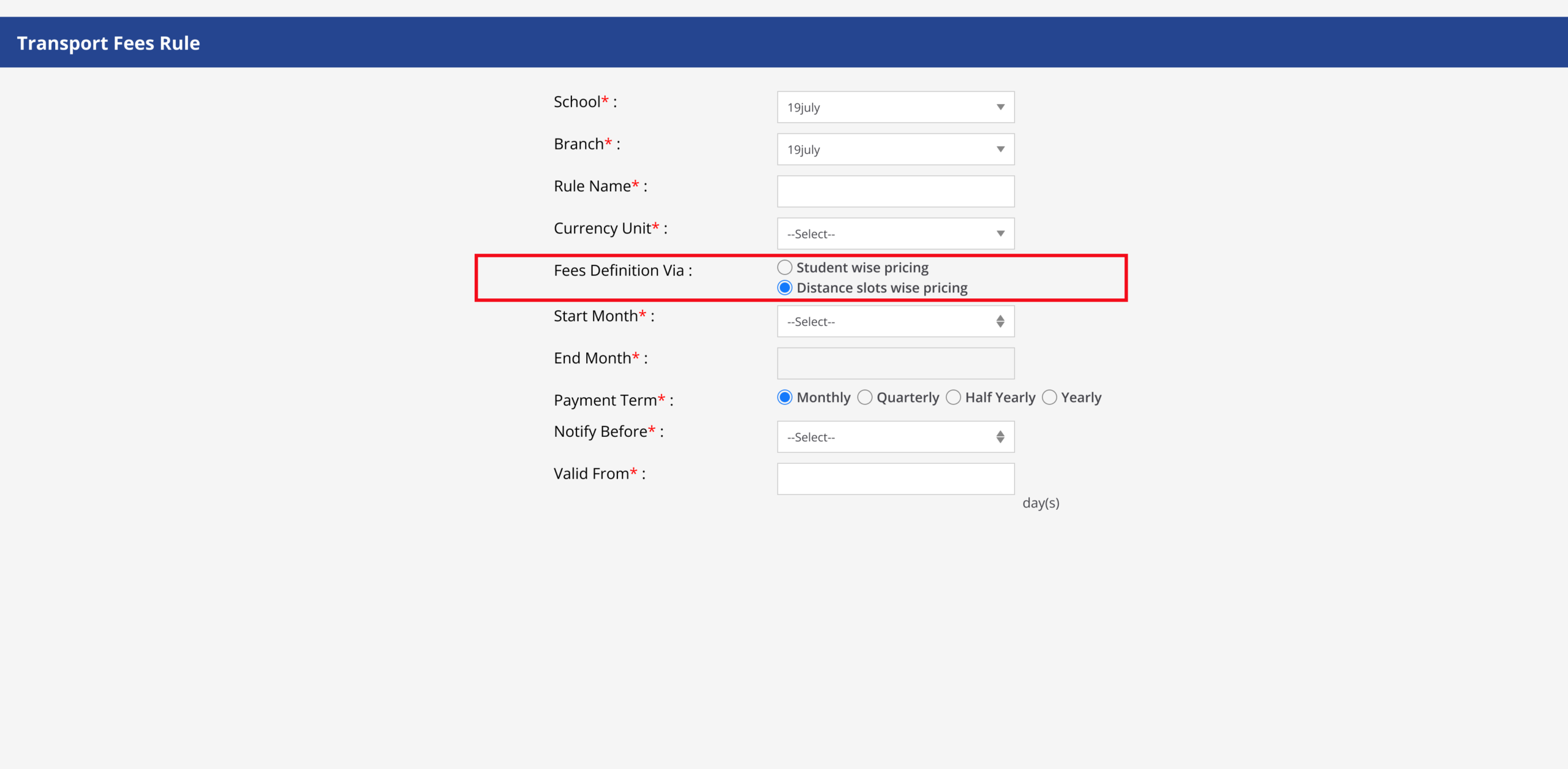 Distance Based Billing