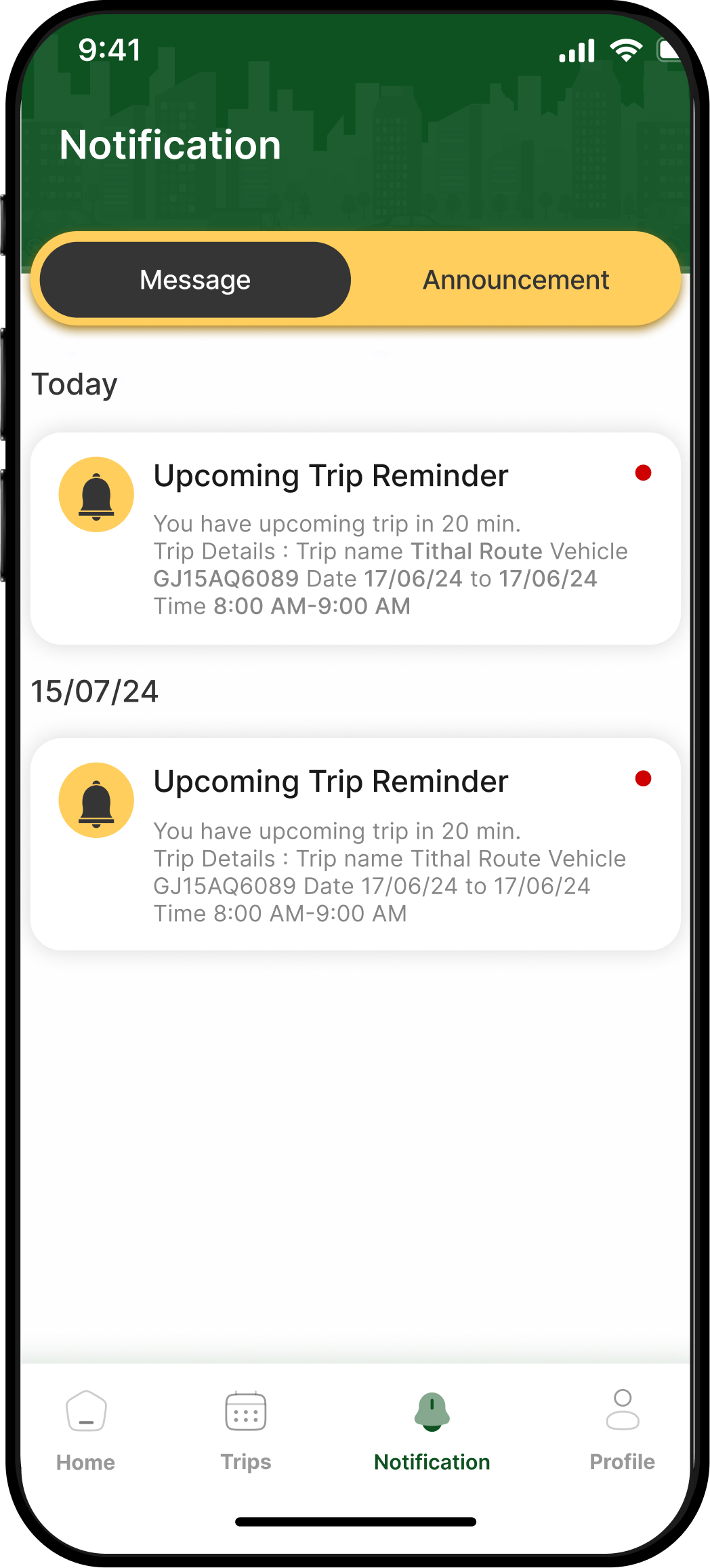 Employee Transportation Notification