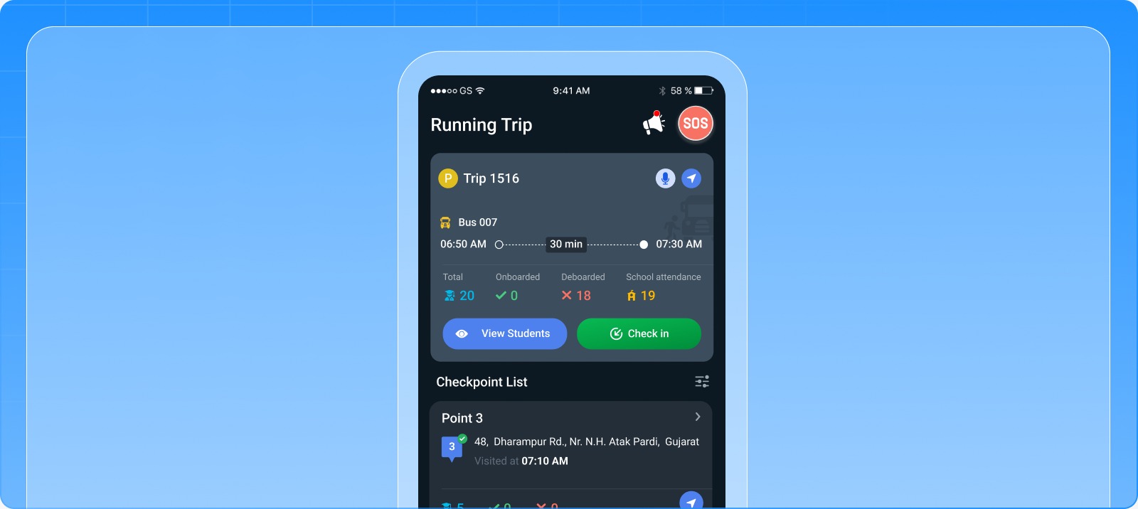 Unified Trip Checkpoints View in running trip for Driver App